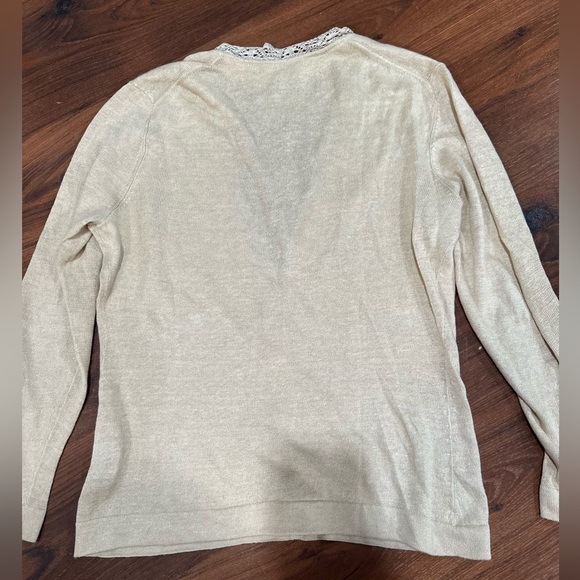 Lafayette 148 Sweater Women Medium Tan color Cardigan 100% Linen Lightweight - Picture 6 of 7